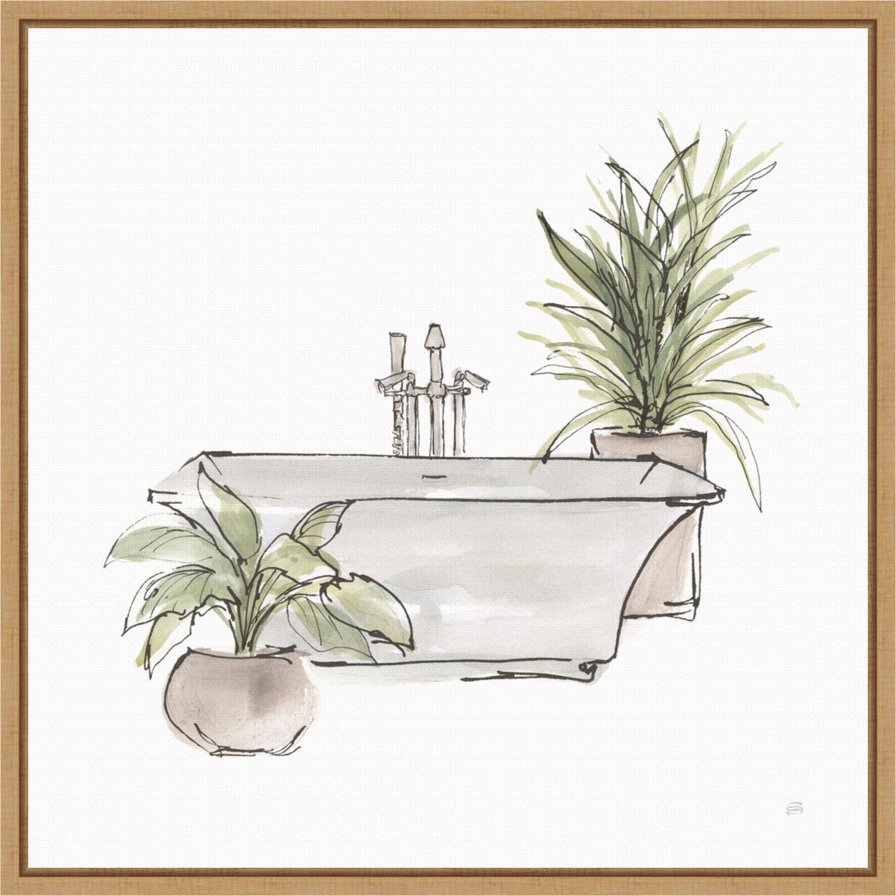Neutral Bathroom Tub II by Chris Paschke 16-in. W x 16-in. H. Canvas Wall Art Print Framed in Natural